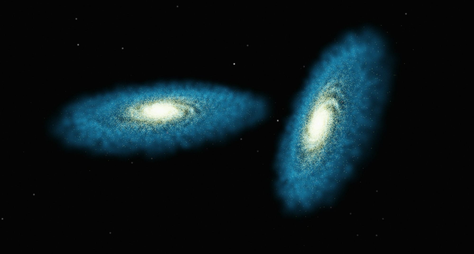 two very bright blue objects in the dark sky
